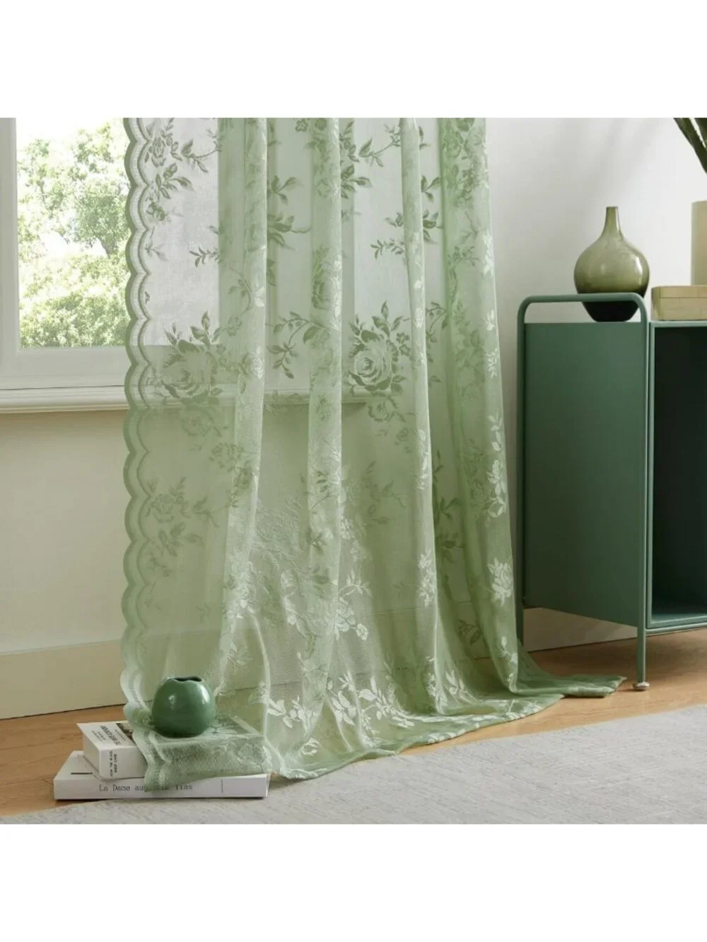 Sage Green Floral Lace Curtains 84